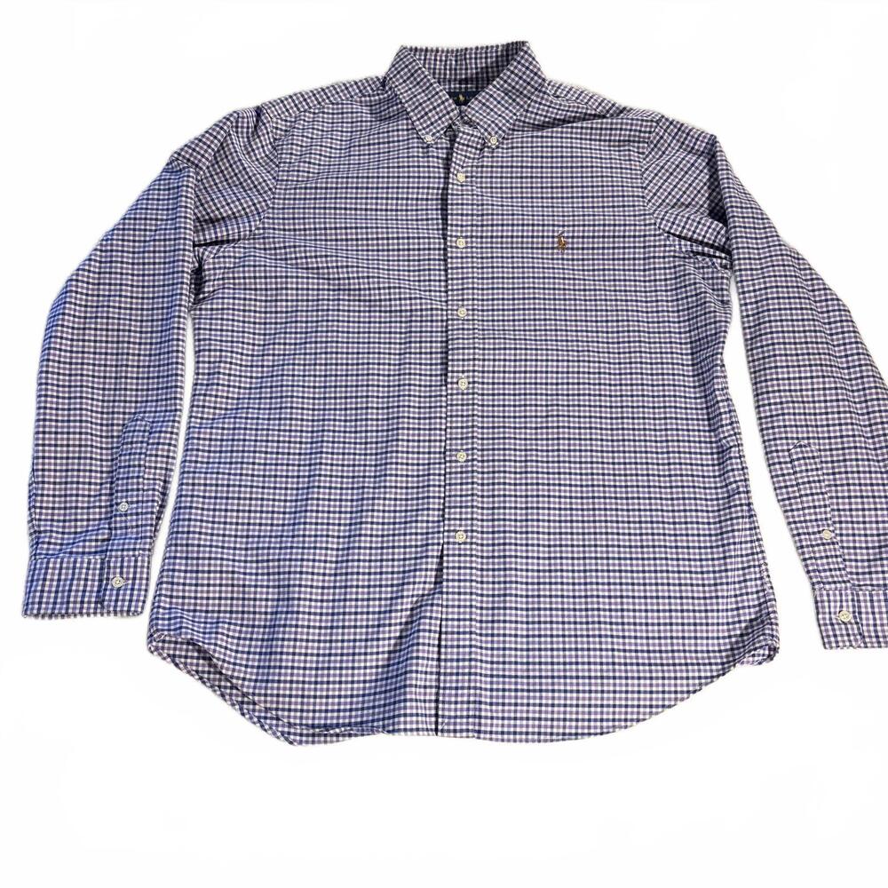 Ralph Lauren Shirt Men XL Multi Plaid Purple Navy 100% Cotton Preppy Button‎ Up